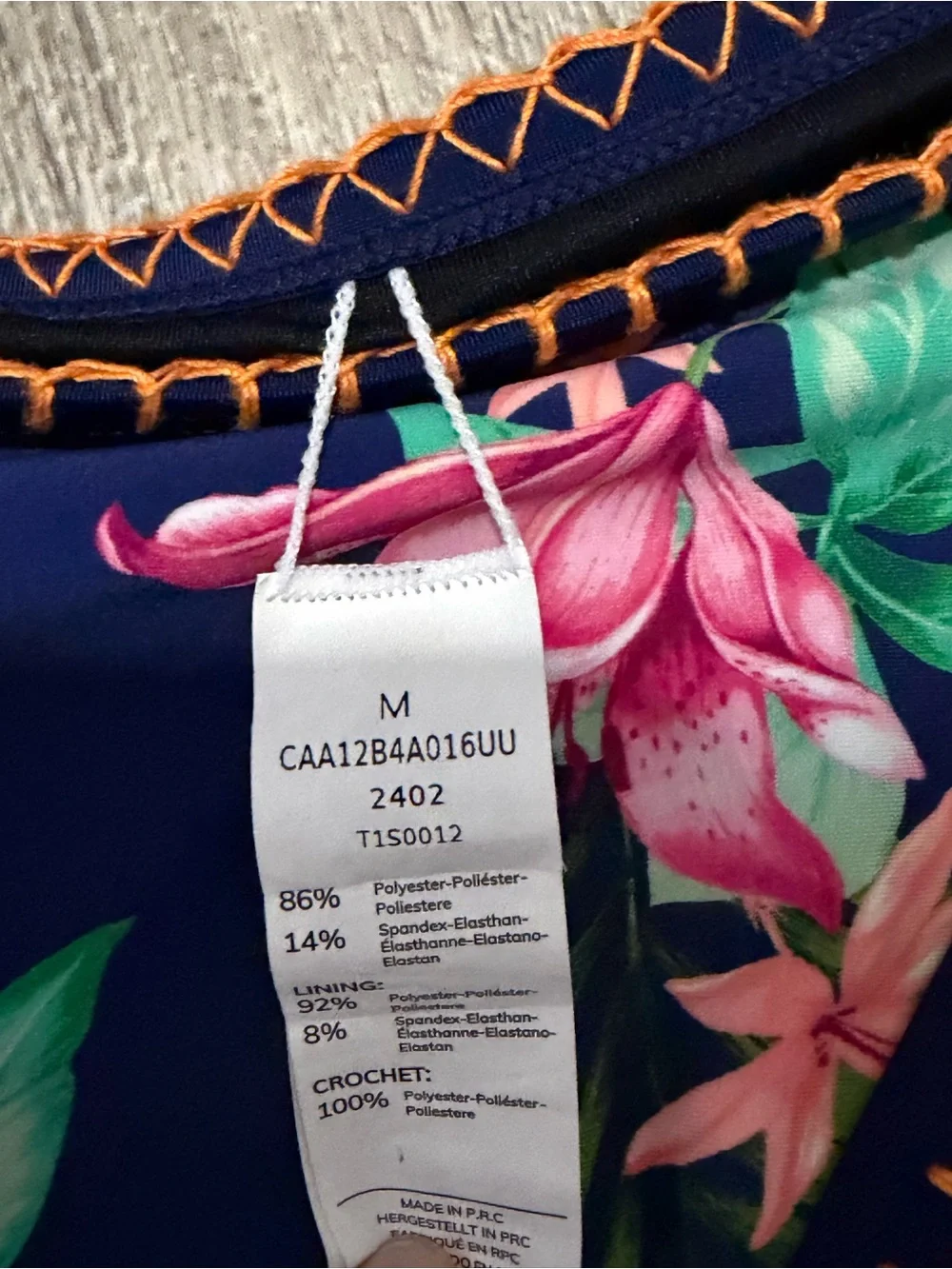 NWT Cupshe Tropical Navy Floral Bikini Set with Orange Stitching